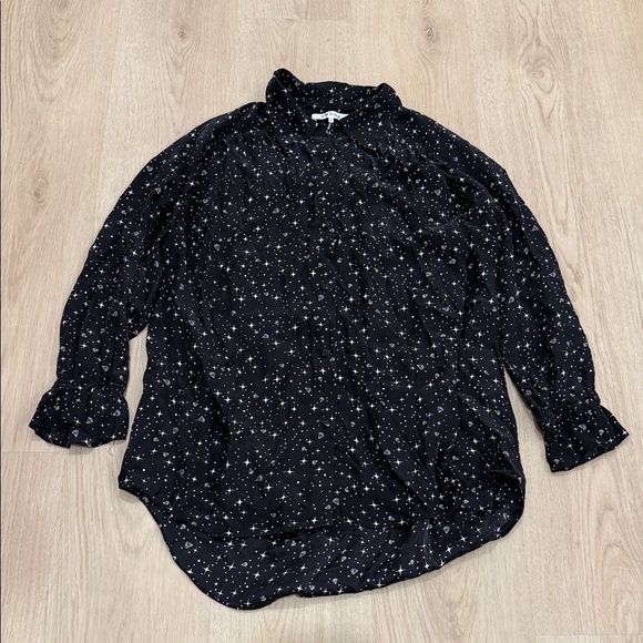 Frame small 100% Silk Women's Black Star Print Blouse - Picture 3 of 9
